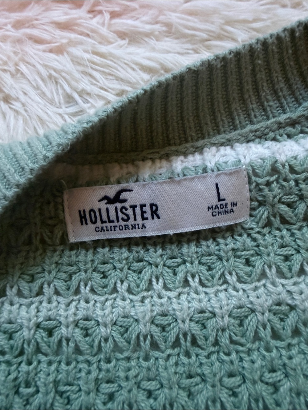 Hollister Mint Green & White Striped Oversized Crewneck Sweater - Picture 3 of 3